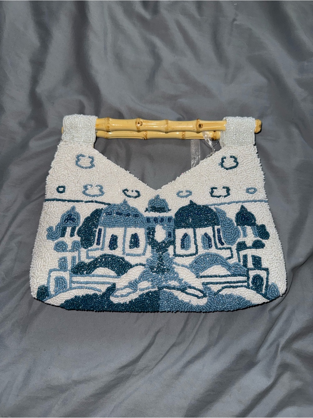 Blue and White Greece Beaded Purse or Clutch Handmade in India New with Tags